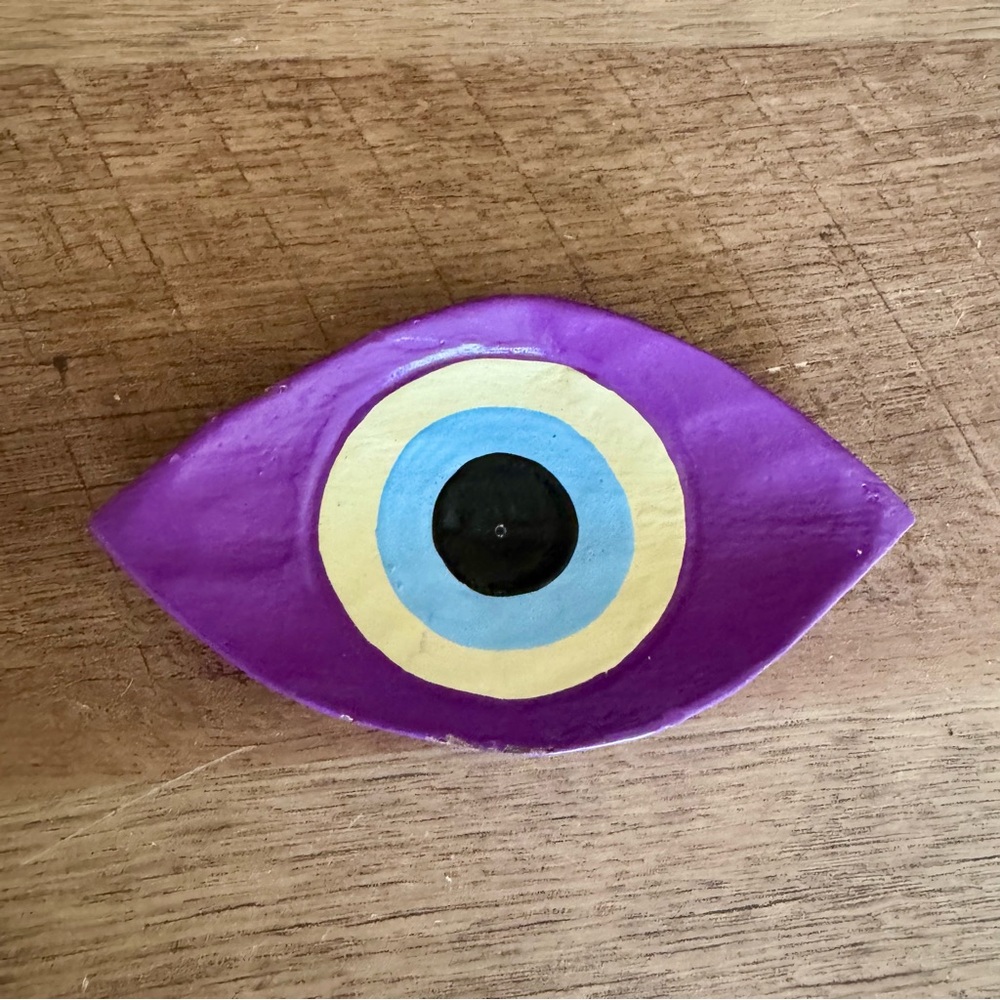 Handmade Evil Eye Trinket Decorative Dish Hand painted artisan made purple
